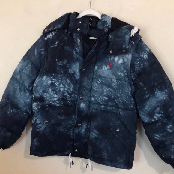 🆕Polo Ralph Lauren Boulder Puffer Jacket removable hood/sleeve Navy Tie-Dye M - Picture 5 of 14